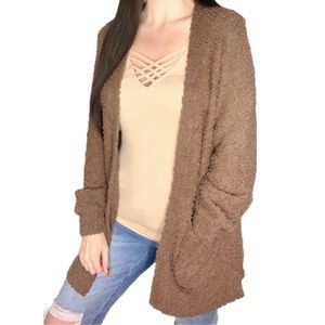 Brown popcorn cardigan with side pockets